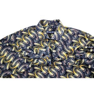 Stacy Adams Shirt Men's  17 32/33  Black Yellow Paisley Convertible French Cuffs